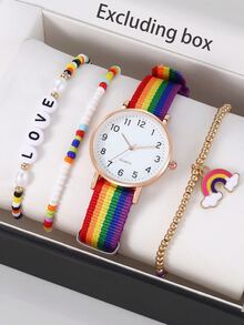 4件套优雅时尚女士石英表，休闲风格手表套装 - 彩色 - 查看 2