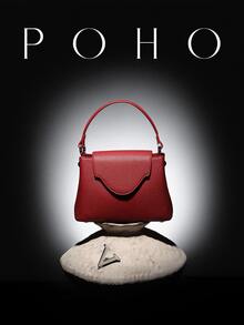 POHO品牌定制V字形中号手提包，优雅经典时尚 - 红色 - 字母V - 紅色 - 查看 4