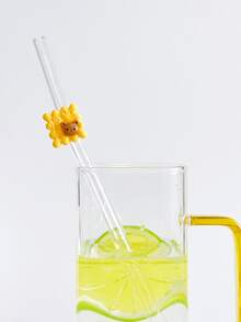 Cartoon Bear Cookie Shaped Transparent Glass Straws, Reusable For Milkshake, Smoothie, Juice, Cocktail, Cold Drinks, Party, Cartoon Bear & Rabbit Cookie Series Bent Glass Straws - View 4