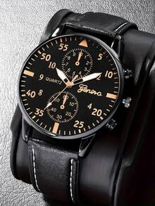 Set de 3 relojes de cuarzo versátiles y elegantes para hombres, conjunto de relojes de moda y minimalistas - Negro - Ver 5