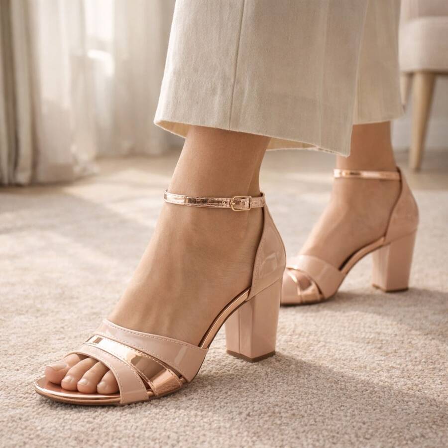 High Block Heel Sandal With Thick Heel, 24-Hour Shipping, Comfortable, Perfect For Parties, Bridesmaids, Weddings, Debutante Balls, And Work. - Rusty Rose - View 1