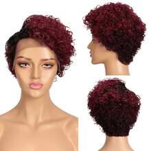 BINF T99J Color Bob Human Hair Wig Elegant Boss Vibe Short Pixie Cut Ombre Brown Minimalist Lace Wig 13x4x1 T Part Lace Wig Brown T30 Short Wig Easy Wear For Women Daily Use - T1B30 - 查看 4