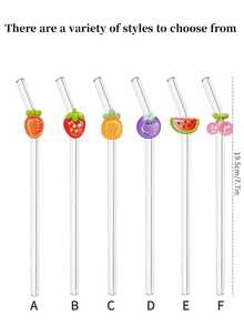 卡通水果造型透明玻璃吸管，可重复使用弯曲玻璃吸管，适用于奶昔、牛奶、茶、果汁、鸡尾酒、冷饮、派对、送女友礼物、甜品店、软饮店、小吃店、办公室、酒吧、餐厅 - 查看 3