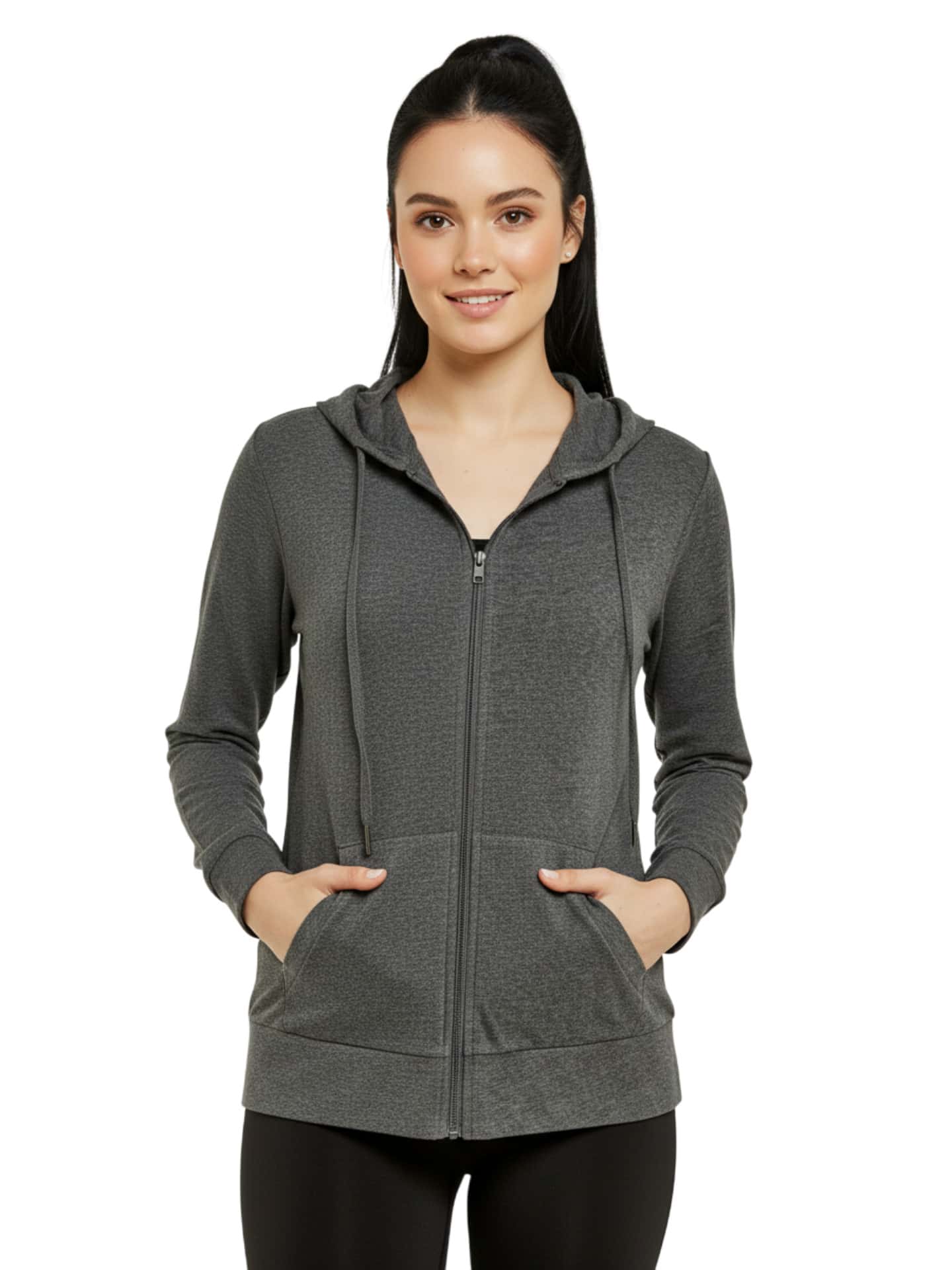 Women's Lightweight Cotton Hoodie Full Zip S-3XL With Pockets Hooded Sweatshirt Jacket Coat Solid Tops Regular & Plus Size Basic Layering Tops Warm Lightweight Cotton Zipper Hoodie Sweatshirt For Women Lady Sweatshirts Long Sleeve Outerwear For Spring Fall Winter Womenswear Activewear Streetwear - 深灰色 - 查看 1