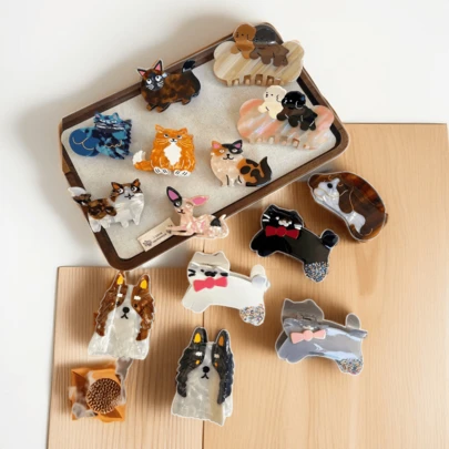 Cute Animal Acetate Hair Clips, Dog Wearing Hat, Hair Claw, Creative Funny Hair Claw, Acetate Patchwork Hair Clips, Sweet Lovely Chihuahua, Gorilla, Cat Hair Clips, Elegant Design For Women