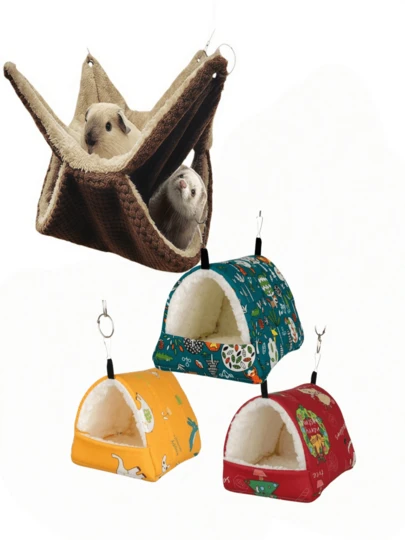 1pc Soft Coral Fleece Pet Hammock, Nest, Bed, Mat, Suitable For Small Pets, Dual-Color Options, Anti-Chew, Chain Design, Double-Layer Warm Pet Sleeping Bag, Ideal For Hamsters, Mini Rabbits, Opossums And Squirrels, Removable Hanging Design, Easy To Clean. Multiple Colors, Styles, Sizes Available.