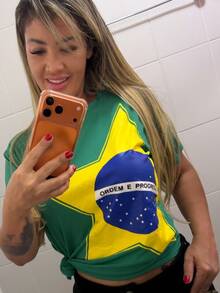 Women's T-Shirt Brazil Star Flag Print Supporter - Green - View 5