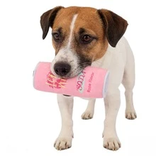 粉色毛绒发声宠物玩具，内置发声装置，汽水罐造型，互动式咀嚼投掷玩具，适合小型/中型犬、幼犬和猫咪 - 彩色 - 查看 6