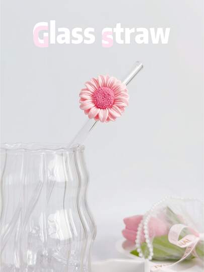 Colorful Sunflower Shaped Glass Straws, Transparent Smoothie, Bubble Tea, Juice, Milk, Cocktail, Cold Drink Reusable Bent Glass Straws, For Water Cups, Milkshakes, Tea, Juices, Cocktails, Cold Beverages, Gifts For Girlfriends, Dessert Shops, Soft Drinks, Snack Bars, Offices, Bars, Restaurant Parties
