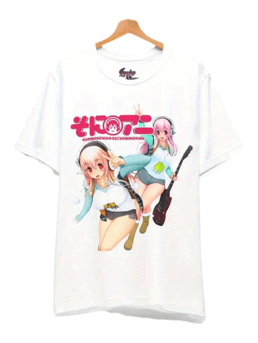 Men'S Super Sonico Anime Graphic Tee - Adorable Japanese Manga Inspired Shirt, Part Of The Soniani Cutecore Collection - For Machine Washing - White - View 1
