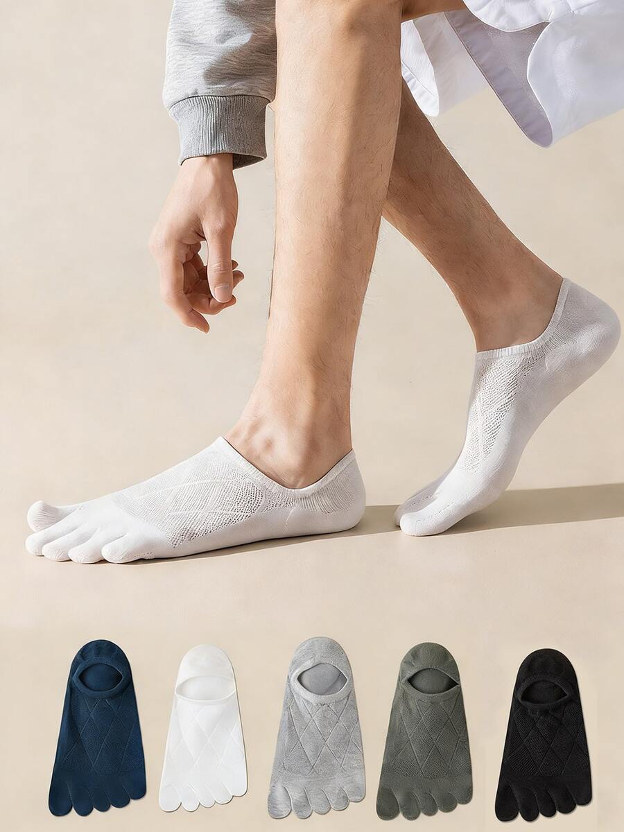 1/3/5 Đôi tất nam thoáng khí, lưới, không lộ ngón chân, tất thuyền năm ngón thoải mái, tất ngắn chống trượt, vô hình để mặc hàng ngày, tất cổ thấp kiểu dáng thường ngày với họa tiết lưới. - Nhiều màu - Xem 1