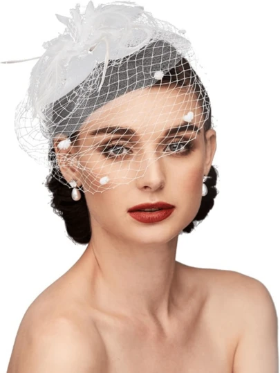 女士1顶精美礼帽 – 50年代和60年代风格花朵网纱发带发箍，带夹子，优雅茶会、肯塔基德比或婚礼头饰，特殊场合帽子 | 复古风格帽子 | 饰边帽子