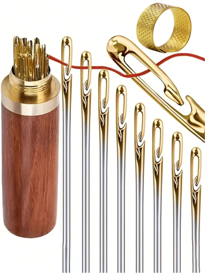 12pcs Stainless Steel Easy Threaded Side Hole Sewing Needles, Sewing Needles, Stainless Steel Embroidery Needles, With Wooden Needle Case, Handmade Knitting Needles, Leather Needles, Sharp Sewing Needles, Leather Embroidery Needles, Stainless Steel Knitting Needles, Suitable For Elderly Handmade Sewing Needles, DIY Home Craft Supplies - White, Sewing Needles, For Handmade Sewing, Leather Embroidery Thread, Stainless Steel Knitting Needles (With Threader), Upholstery Needles (Suitable For Crafts, Mending, Quilting)