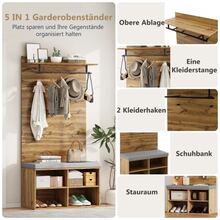 175cm High Wooden Storage Unit With Shoe Stool, Adjustable Shelf, Clothes Rail And Padding – 84 X 32 Cm – Functional Furniture - View 5