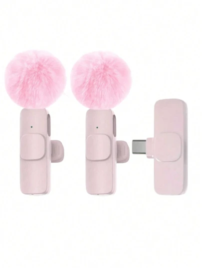 无线领夹式麦克风，即插即用，智能降噪，全指向电容式，带防风罩，专业设备，适用于录音、直播、采访、歌曲录制、播客、访谈和Vlog - USB Type-C接口（多种接口和颜色可选），内置60mAh可充电锂电池，支持2.4G/3G/4G/5G网络连接，适用于采访录音 | 无线麦克风 | 全指向拾音 | 便携式无线麦克风 | 智能手机麦克风