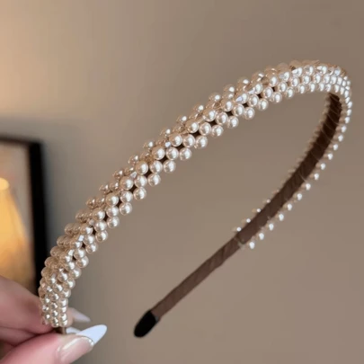 1pc Pearl & Rhinestone Headband, Women Daily Wear High Crown Hair Hoop, 2026 New Fashion Hair Accessory Hair Band Diadema
