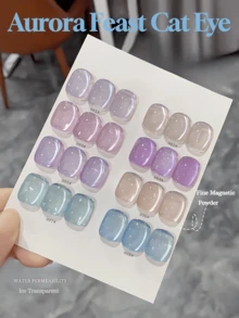 MISS SHAKA 10毫升春夏超闪亮水晶粉蓝色猫眼指甲油，极光系列紫色、银色、透明蓝色猫眼指甲油，猫眼凝胶，美白，四季皆宜的热门美甲沙龙DIY美甲用品 - 彩色 - 查看 2