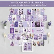 50 pièces Ensemble de décoration murale photo esthétique rose néon, impressions d'art mural de rêve violet | Affiches de décoration de chambre girly | Kit de collage mural de chambre d'étudiant | Peut être utilisé comme cartes postales/autocollants/décoration de chambre - Violet - Voir 12