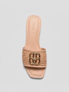 Women's Flat Sandal, Casual, Gold Detail, Elegant, Comfortable, Fashion Blogger Style - Beige - View 3