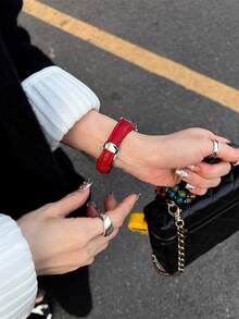 1条创意梅花三明治皮革表带，兼容38/40/41/42/44/45/46/49毫米表带，以及Ultra/SE10/9/8/7/6/5/4/3/2/1 - 紅銀 - 查看 5