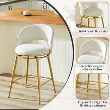 Set Of 2 Swivel Bar Stools – Modern 360° Swivel Bar Stools, Gold Metal Frame, Comfortable Cushions For Kitchen, Bar And Living Room - 淺褐色 - 查看 4