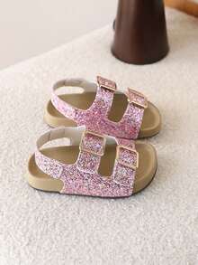 1 par de sandalias de princesa con cierre de gancho y bucle, estilo retro chic para niñas, suela blanda, zapatos de playa, nueva llegada de verano - Rosa - Ver 5