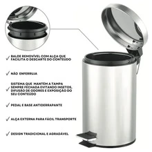 Round Stainless Steel Trash Can 20L With Non-Slip Pedal And Removable Bucket – Durable And Hygienic - Bạc - Xem 6