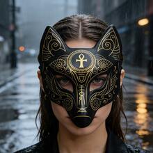 3D Soft Mesh Printed Leather Mask, Suitable For Halloween, Carnival, Music Festival, Masquerade Ball - Fox Mask - Black - View 3