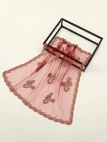 1pcs Women's Flower Embroidery Hair Scarf Headband Sheer Lace Hair Bandana Claret - Màu Đỏ Sâu - Xem 3