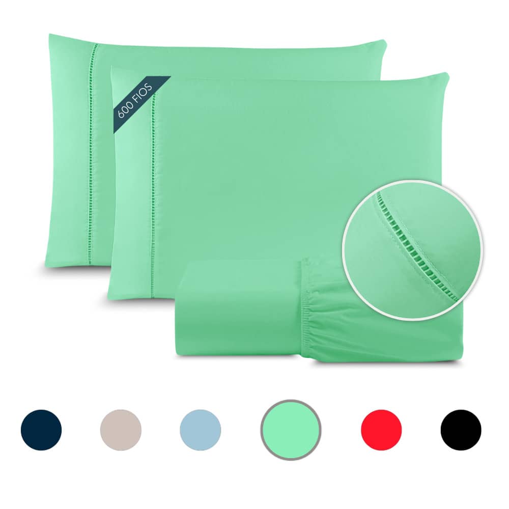 King Size 3-Piece Sheet Set, Hemstitch, 600 Thread Count Cotton - Green Tea - View 1