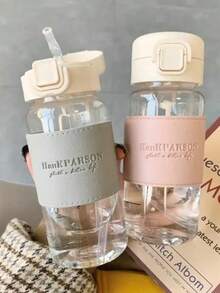 500ml Leak-Proof Portable Water Bottle With Straw, Cute Anti-Scald Bottle For Milk, Coffee, Tea, Juice, Modern Minimalist Design, Handwash, Suitable For Sports, Fitness, Travel, Office, Back To School, Gift For Women & Men - 彩色 - 查看 3