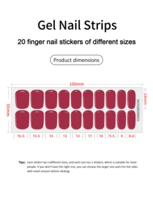 Semi Cured Gel Nail Strips, 20Pcs Long Lasting Salon Quality Wraps, Easy Apply & Remove Gel Nail Stickers With UV Light - Red Violet - View 4