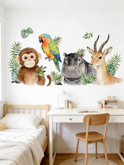 可移除防水丛林动物墙贴，适用于托儿所、婴儿房、游戏室装饰