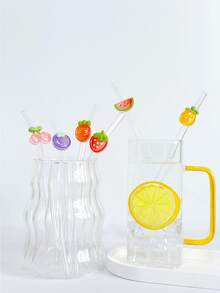 卡通水果造型透明玻璃吸管，可重复使用弯曲玻璃吸管，适用于奶昔、牛奶、茶、果汁、鸡尾酒、冷饮、派对、送女友礼物、甜品店、软饮店、小吃店、办公室、酒吧、餐厅 - 查看 4