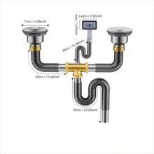 Stainless Steel Double Sink Drain Kit - Drain Pipe Set - Complete Kitchen Sink Drain Accessories, Easy To Assemble - Multicolor - View 3