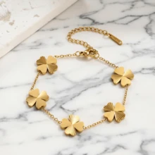 1 件时尚不锈钢锆石三叶草和心形手链，椭圆形手镯适合女性日常佩戴 - 多色 - 查看 15