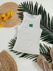 Women's Tank Top Summer 2026 Brazilian Flag Embroidered Ribbed Knit - trắng - View 2