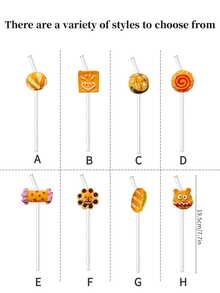Creative Cartoon Bread Shaped Reusable Glass Straw, Transparent Milkshake, Smoothie, Juice, Milk, Cocktail, Cold Drink Glass Straw, Suitable For Water Cup, Milkshake, Tea, Juice, Cocktail, Cold Drink, Gift For Girlfriend, Dessert Shop, Soft Drink Bar, Office, Bar, Restaurant Party Decor - View 3