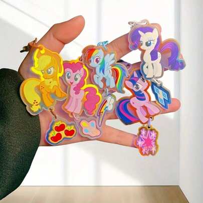  1 pieza Llavero acrílico holográfico con personaje de dibujos animados de My Little Pony, que incluye poni rosa, poni gentil, poni raro, poni Twilight y poni arcoíris, accesorio colgante DIY, llavero de color arcoíris adecuado para mujeres y fans de ponis