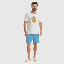 Sweet Night Pajamas Pijama Adulto Masculino Capivara Relax Manga Curta Conjunto Curto - Branco - Visão 9