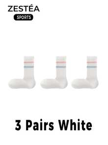 1/3 Pairs Multi-Color Court Socks, Breathable Mesh Athleisure Socks, Durable High Elasticity, Comfortable For Indoor Sports, Daily Wear, Office, Walking, Travel - Multicolor - View 8