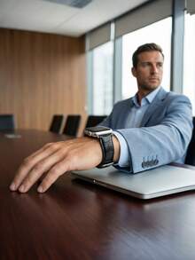 1PC Men Business Black Crocodile Print Leather Watch Strap Compatible With IWatch 38mm 40mm 41mm 42mm 44mm 45mm 46mm 49mm,Classic Formal Daily Wear Black Bamboo Pattern Leather Watchband Compatible With Apple Watch Series Ultra 3/2/1 11 10 9 8 7 SE3 6 5 4 3 2 1,Fashion Smart Watch Strap Compatible With IWatch Bands - Black - View 5