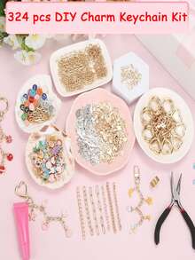 324件套唇彩钥匙扣制作套装，DIY手工材料包，包含吊坠、钥匙圈钩、开口圈、龙虾扣、链条和工具，珠宝制作套装，可定制钥匙扣，情人节礼物，个性化钥匙扣 - 鑰匙圈套裝 - 查看 8
