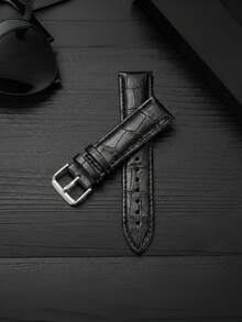 1PC Men Women 18mm 20mm 22mm Fashion Black Crocodile Print Soft Leather Watchband Compatible With Samsung Galaxy Watch 7 6 5 4 40mm/44mm,Compatible With Watch,Compatible With HUA-WEI Watch GT2/GT3,Compatible With HONOR Watch,Watchbands For Smartwatch,Dressy Wristbands Strap Replacement, - Black - View 3