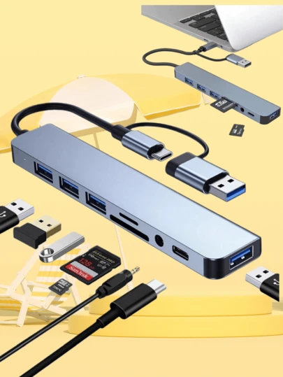 Hub Type-C 8 in 1, lettore di schede multifunzione, dock di espansione per computer portatile, splitter USB