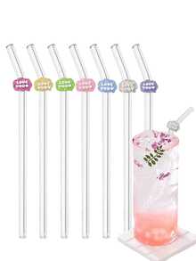 Cartoon "Love You" Shaped Transparent Glass Straw, Reusable Bent Glass Straw For Milkshake, Milk, Tea, Juice, Cocktail, Cold Drinks, Gift For Girlfriend, Dessert Shop, Soft Drink Bar, Office, Bar, Restaurant Party Decor - View 6