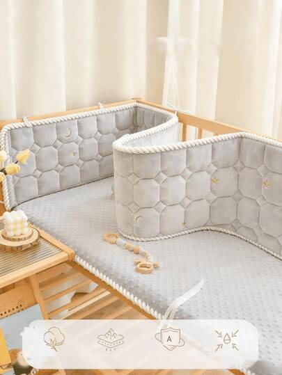 1 tấm chắn cũi dày thêu họa tiết cho bé, bảo vệ đầu và chân, thanh chắn giường và vỏ vải đệm cho trẻ sơ sinh, tấm đệm mềm chống va chạm cho trẻ sơ sinh, hàng rào chống va chạm cho trẻ em, bộ ga trải giường chống va chạm cho trẻ sơ sinh có thể tháo rời và giặt được, quà tặng cho trẻ sơ sinh, trang trí phòng trẻ.