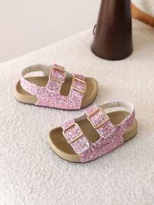 1 par de sandalias de princesa con cierre de gancho y bucle, estilo retro chic para niñas, suela blanda, zapatos de playa, nueva llegada de verano - Rosa - Ver 6