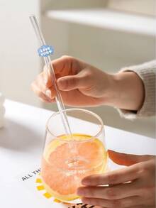 Cartoon "Love You" Shaped Transparent Glass Straw, Reusable Bent Glass Straw For Milkshake, Milk, Tea, Juice, Cocktail, Cold Drinks, Gift For Girlfriend, Dessert Shop, Soft Drink Bar, Office, Bar, Restaurant Party Decor - View 2