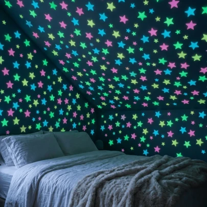 200 miếng dán tường hình ngôi sao phát sáng trong bóng tối, kích thước 1.18 inch, nhiều màu sắc, dùng trang trí trần nhà, phòng ngủ, phòng trẻ em gái, nhà trẻ, trang trí nhà cửa tự làm, decal dán tường nghệ thuật phát sáng bằng nhựa, trang trí ký túc xá, quà tặng, tạo không gian lãng mạn.